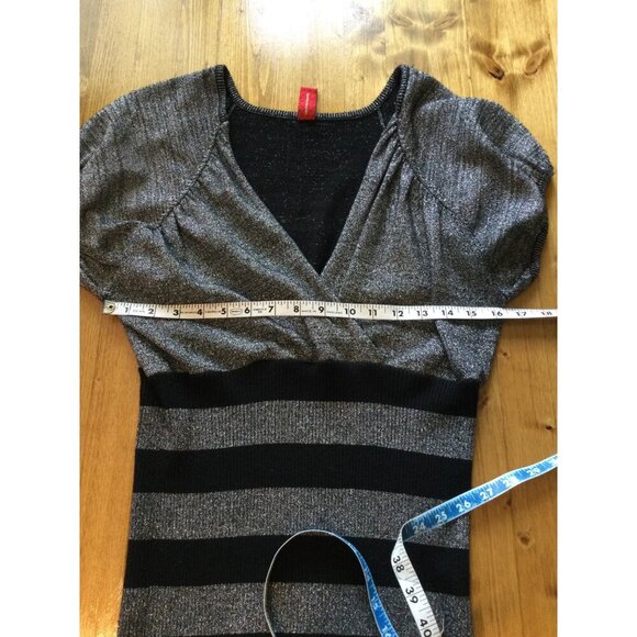 Apple Bottoms Metallic Knit Striped Dress V-Neck Empire Waist - Picture 8 of 9